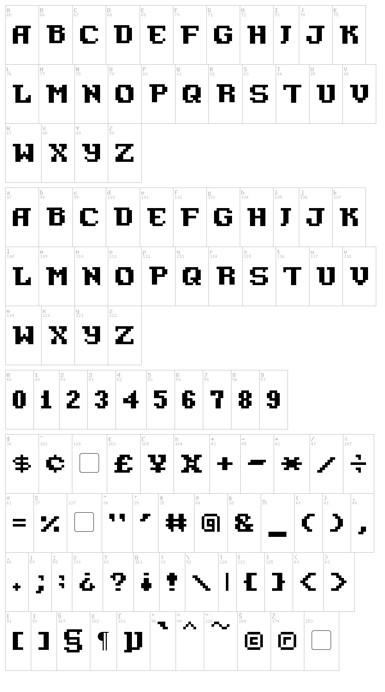 Pixel Azure Bonds font map